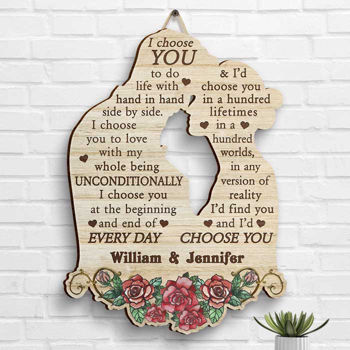 I'd Choose You In A Hundred Lifetimes - Gift For Couples, Husband Wife, Personalized Shaped Wood Sign