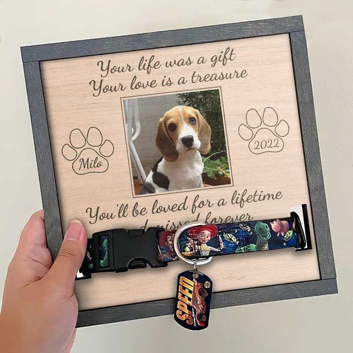 Your Love Is A Treasure - Memorial Personalized Custom Pet Loss Sign, Collar Frame - Upload Image, Sympathy Gift, Gift For Pet Owners, Pet Lovers
