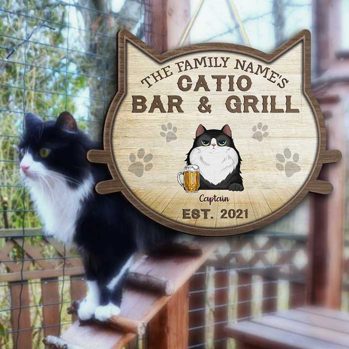 Welcome To The Catio - Gift For Cat Lovers, Personalized Shaped Wood Sign