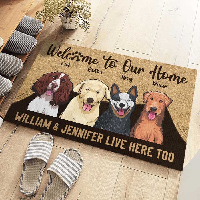 Welcome To Our House, Paw Parents Live Here Too - Personalized Decorative Mat
