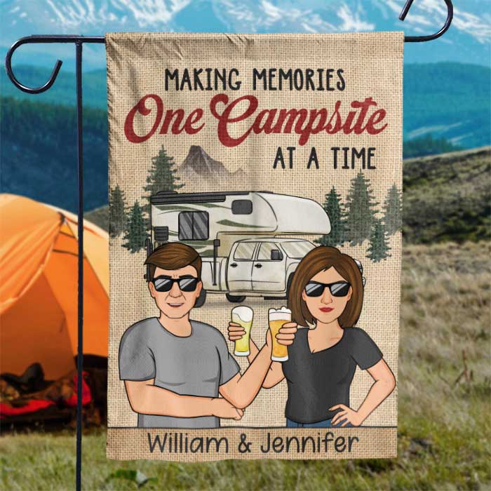 Making Memories One Campsite Vintage - Personalized Flag - Gift For Camping Lovers