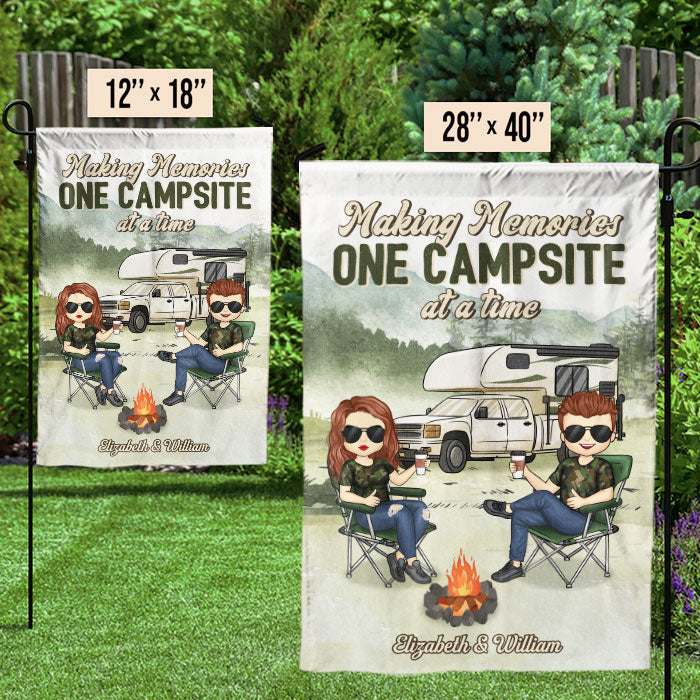 Making Memories One Campsite At A Time - Couple Personalized Custom Flag - Gift For Husband Wife, Anniversary, Camping Lovers