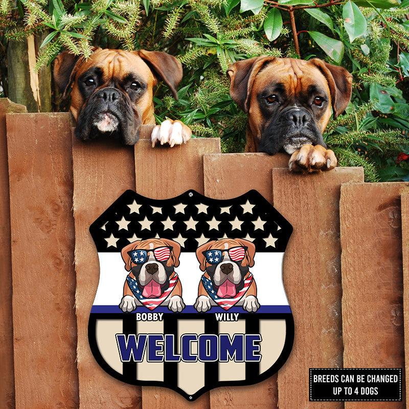 Welcome - Personalized Shield Dog Metal Sign