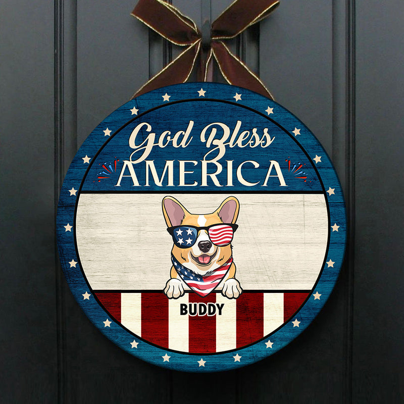 God Bless American - Funny Personalized Dog Door Sign