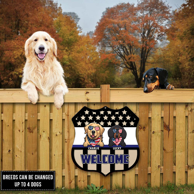 Welcome - Personalized Shield Dog Metal Sign