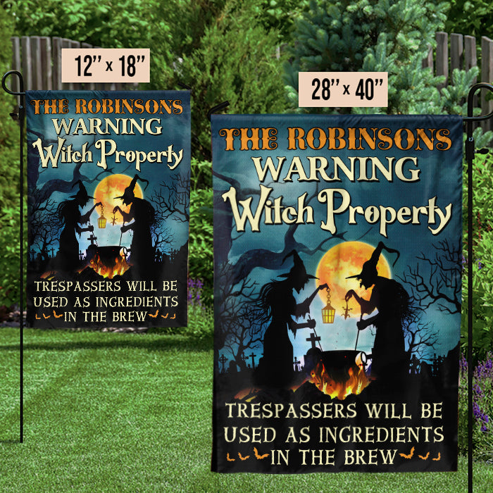 Halloween - Warning Witch Property - Personalized Flag