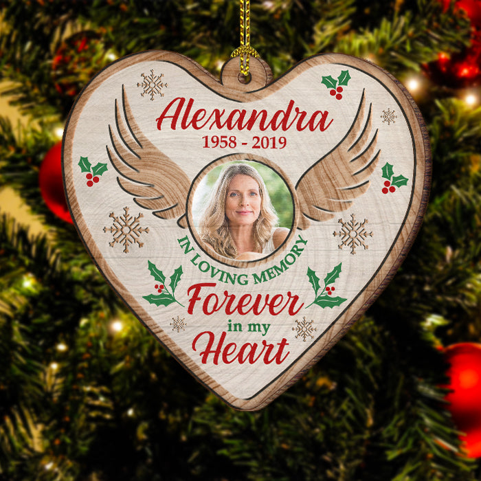 Forever In My Heart - Personalized Custom Heart Shaped Wood Christmas Ornament