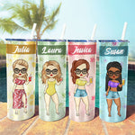 Chibi Summer Floral - Personalized Skinny Tumbler - Gift For Bestie, Sisters
