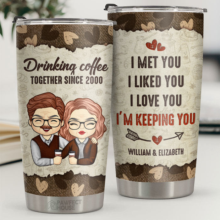 Drinking Coffee Together - Personalized Tumbler - Gift For Couple, Husband Wife, Anniversary, Engagement, Wedding, Marriage Gift