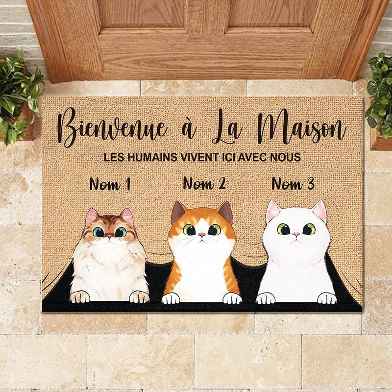 Bienvenue À La Maison French - Funny Personalized Cat Decorative Mat
