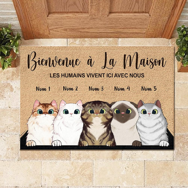 Bienvenue À La Maison French - Funny Personalized Cat Decorative Mat