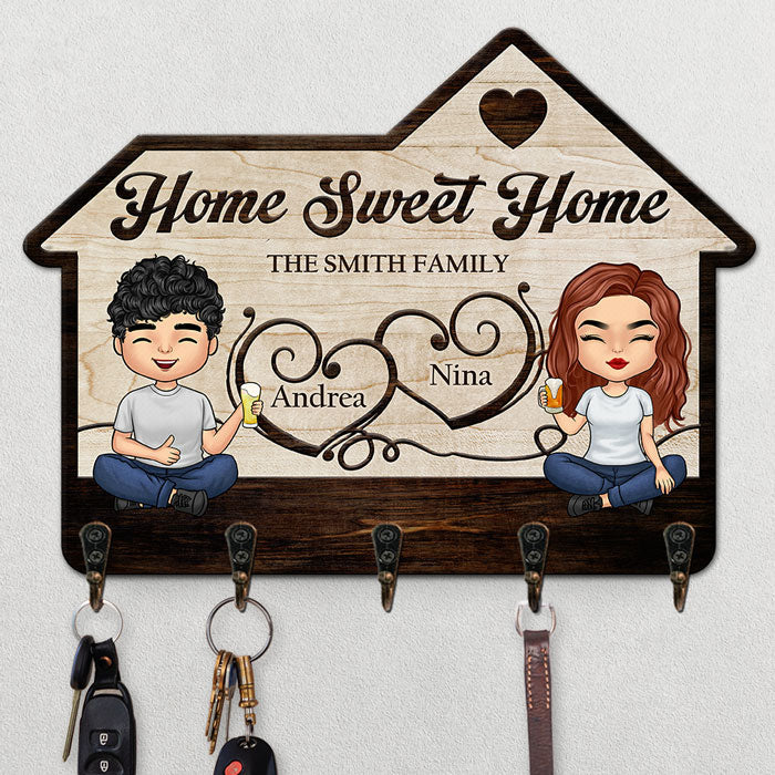 Home Sweet Home - Personalized Key Hanger, Key Holder - Gift For Couple, Husband Wife, Anniversary, Engagement, Wedding, Marriage Gift