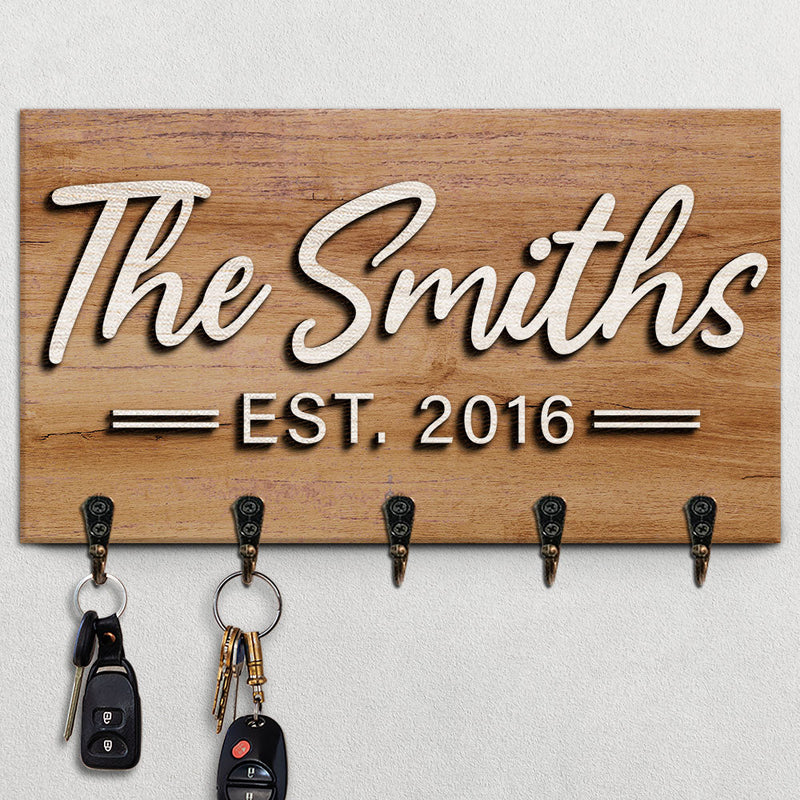 Our Family - Personalized Key Hanger, Key Holder, 2-Layer Wood Key Hanger - Gift For Couple, Husband Wife, Anniversary, Engagement, Wedding, Marriage Gift