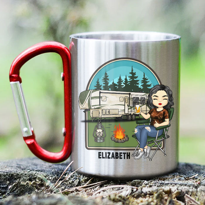 Some Girls Go Camping & Drink To Much - Personalized Carabiner Camping Mug - Gift For Camping Lovers
