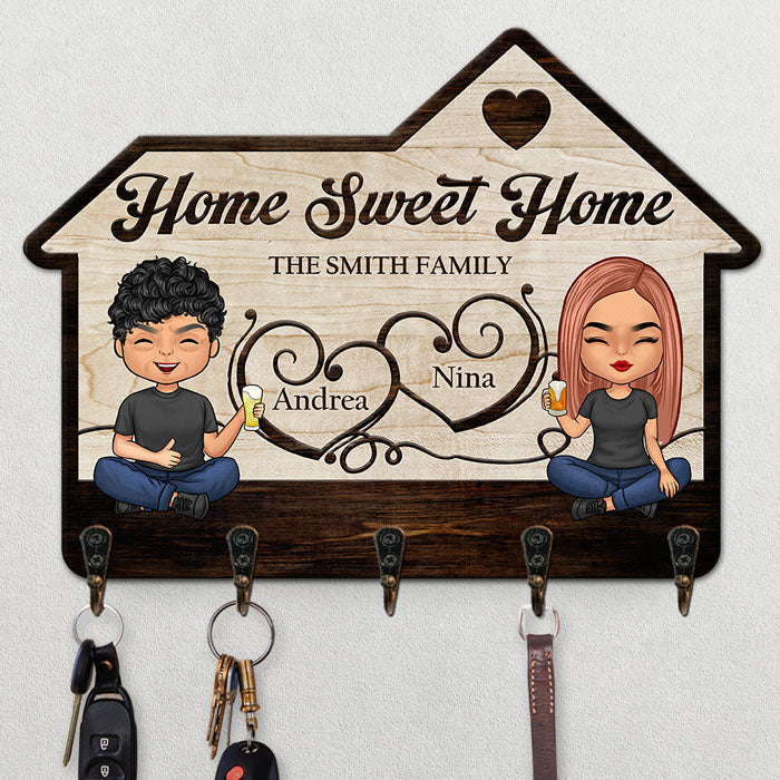 Home Sweet Home - Personalized Key Hanger, Key Holder - Gift For Couple, Husband Wife, Anniversary, Engagement, Wedding, Marriage Gift