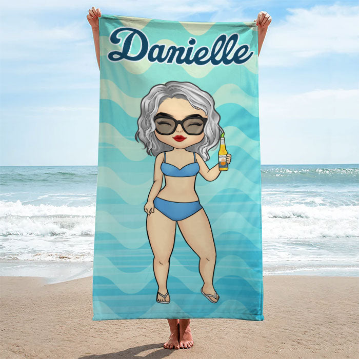 Tropical Chibi Summer Vacation - Personalized Beach Towel - Gift For Bestie