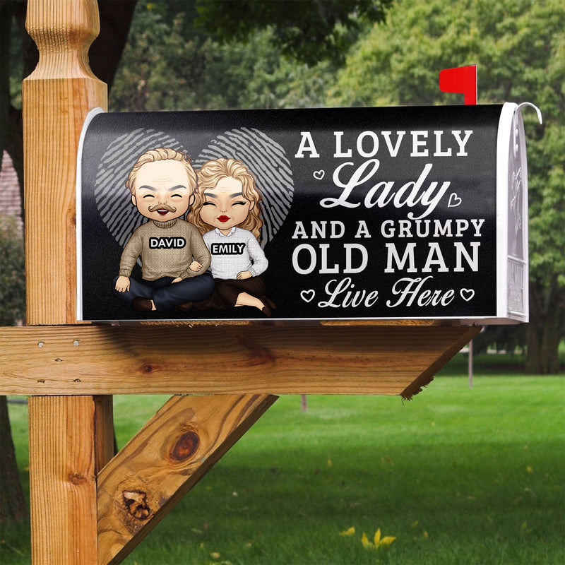 A Lovely Lady And A Grumpy Old Man Live Here - Personalized Magnetic Mailbox Cover