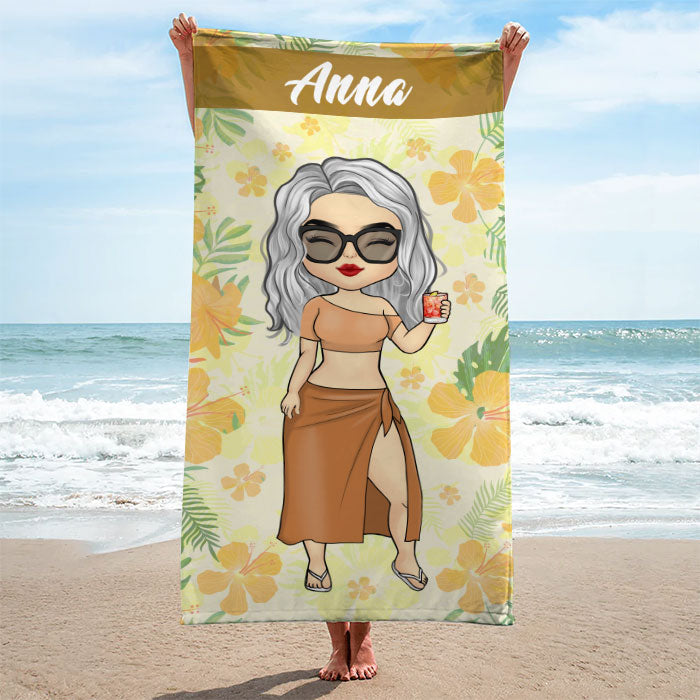 Chibi Summer Vibe Vacation - Personalized Beach Towel - Gift For Bestie