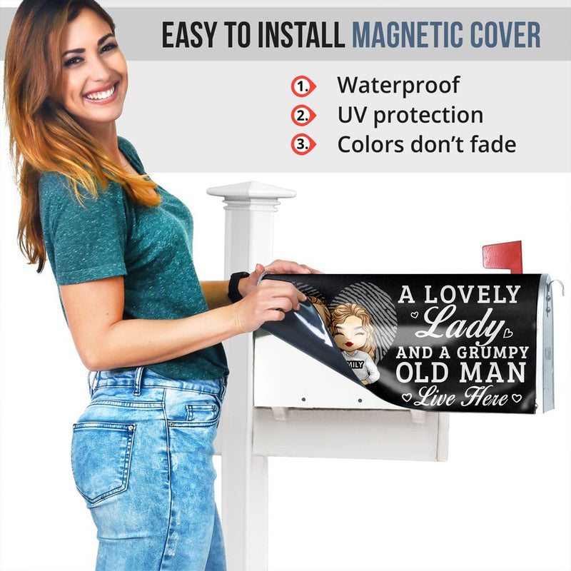 A Lovely Lady And A Grumpy Old Man Live Here - Personalized Magnetic Mailbox Cover