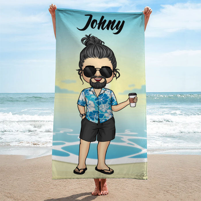 Chibi Couple Summer Holiday - Personalized Beach Towel - Gift For Couples, Husband & Wife