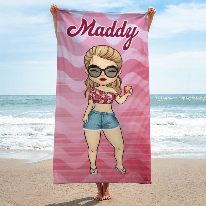Tropical Chibi Summer Vacation - Personalized Beach Towel - Gift For Bestie