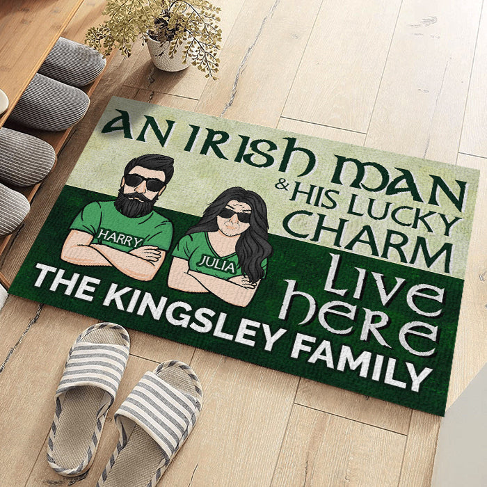 An Irish Man & His Lucky Charm Live Here - Gift For Couples, Husband Wife, St. Patrick's Day - Personalized Decorative Mat