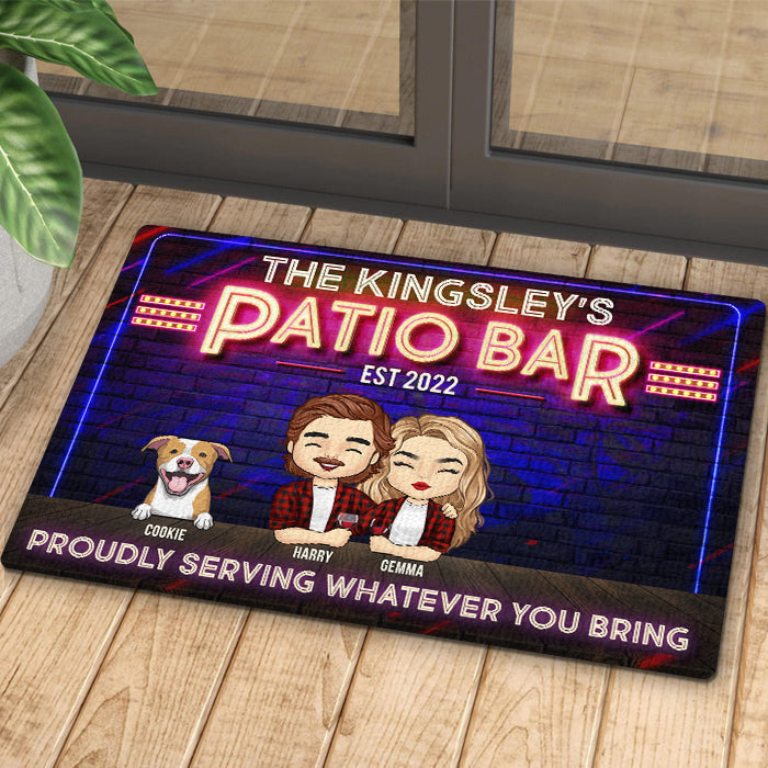 Proudly Serving Whatever You Bring - Gift For Couples, Husband Wife, Personalized Decorative Mat