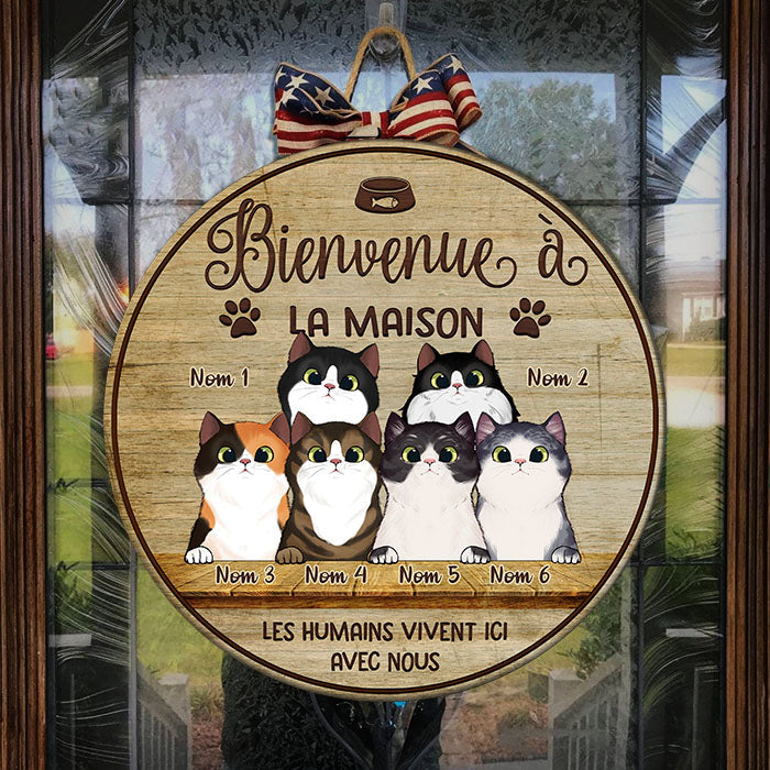 Bienvenue À La Maison - Plaque De Porte Humoristique De Chien À Personnaliser, Funny Personalized Cat Door Sign French