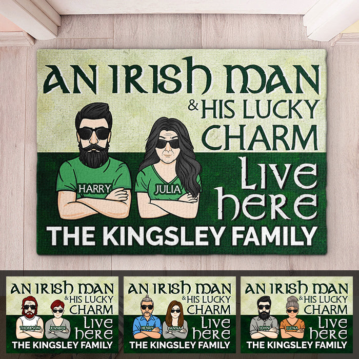 An Irish Man & His Lucky Charm Live Here - Gift For Couples, Husband Wife, St. Patrick's Day - Personalized Decorative Mat