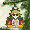 Sparkle With Joy And Laughter With Kids - Personalized Custom Pine Tree Shaped Wood Christmas Ornament