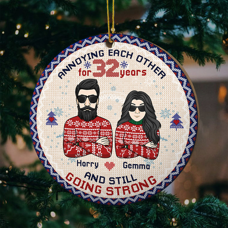 Annoying Each Other For So Many Years And Still Going Strong - Gift For Couples, Husband Wife, Personalized Custom Round Shaped Wood Christmas Ornament