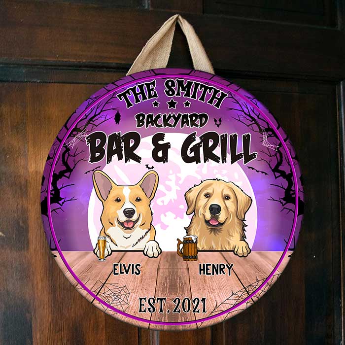 Halloween - Bar And Grill - Funny Personalized Door Sign