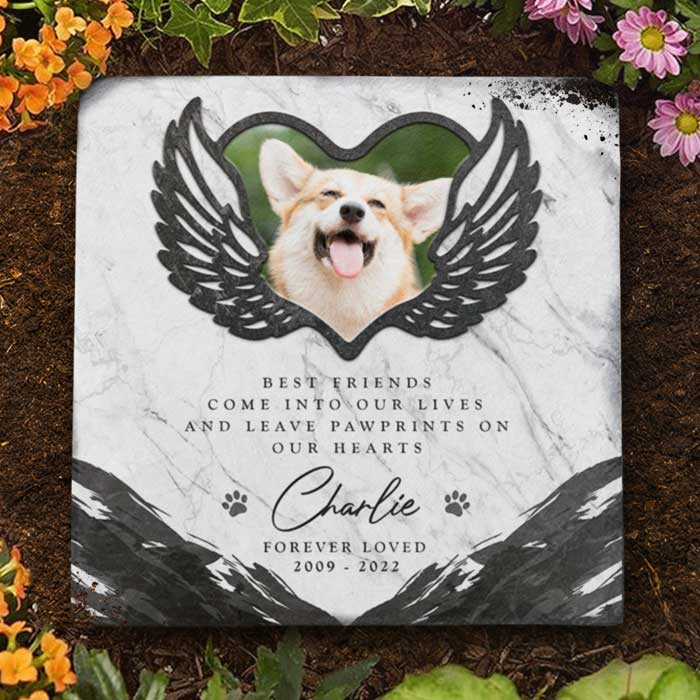 You Leave Paw Prints On Our Hearts - Personalized Memorial Stone, Pet Grave Marker - Upload Image, Memorial Gift, Sympathy Gift