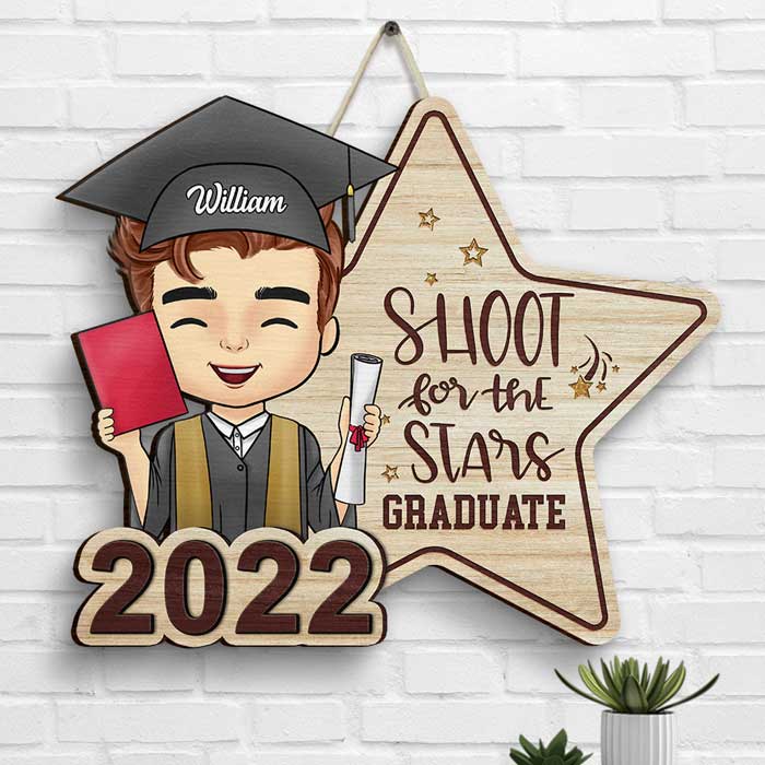 Shoot For The Stars Graduate - Personalized Shaped Wood Sign
