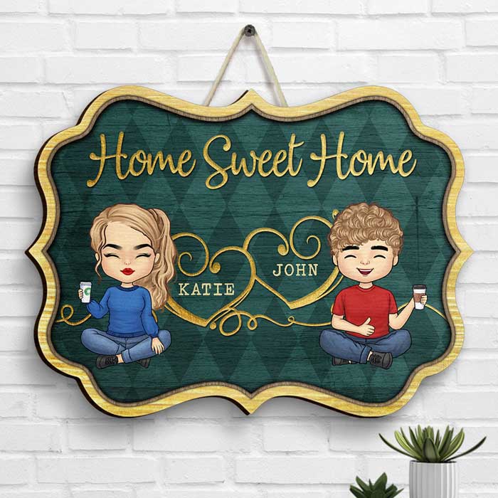 Home Sweet Home - Gift For Couples, Husband Wife - Personalized Shaped Wood Sign