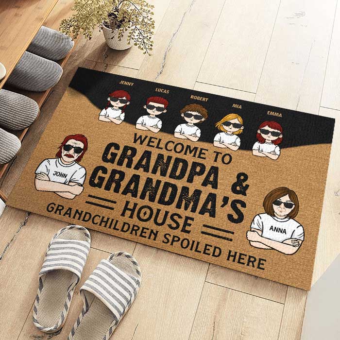Welcome To Grandpa & Grandma's House, Grandchildren Spoiled Here - Gift For Couples, Husband Wife - Personalized Decorative Mat