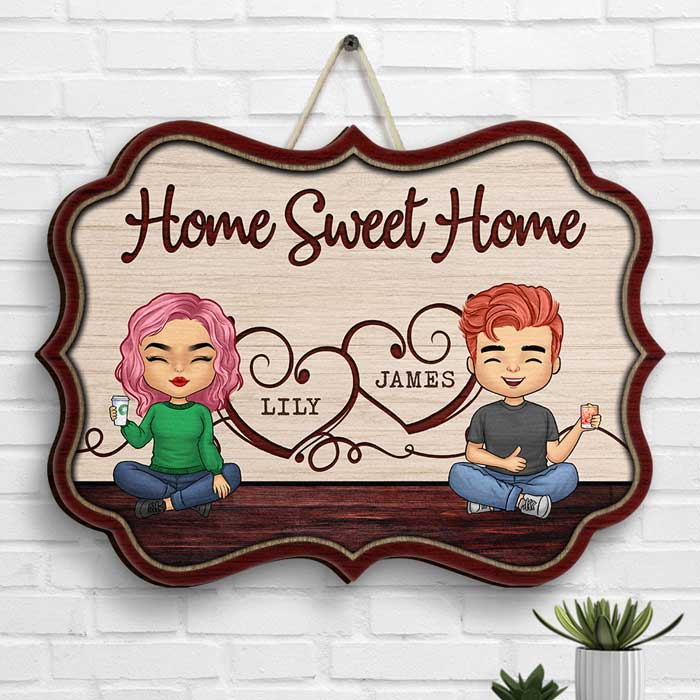 Home Sweet Home - Gift For Couples, Husband Wife - Personalized Shaped Wood Sign