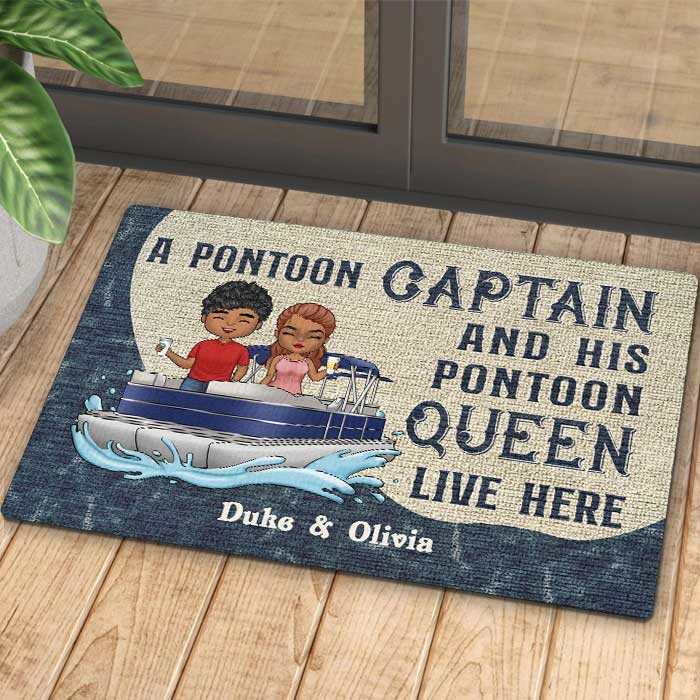 A Pontoon Captain And His Pontoon Queen - Personalized Decorative Mat - Gift For Couples, Husband Wife