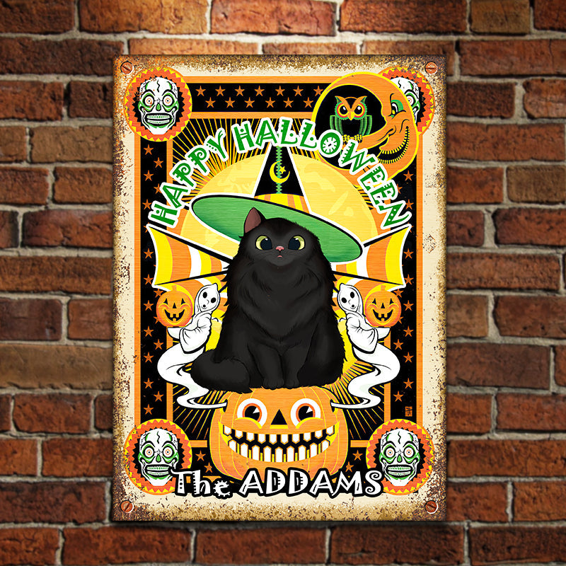 A Wonderful Halloween With Your Cat - Personalized Metal Sign