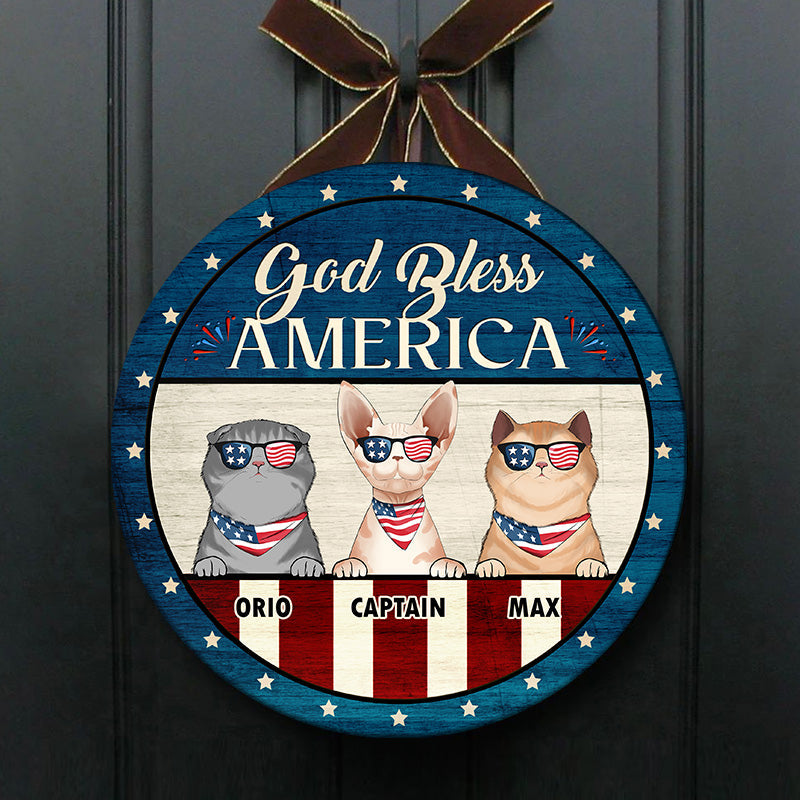 God Bless America - Funny Personalized Cat Door Sign
