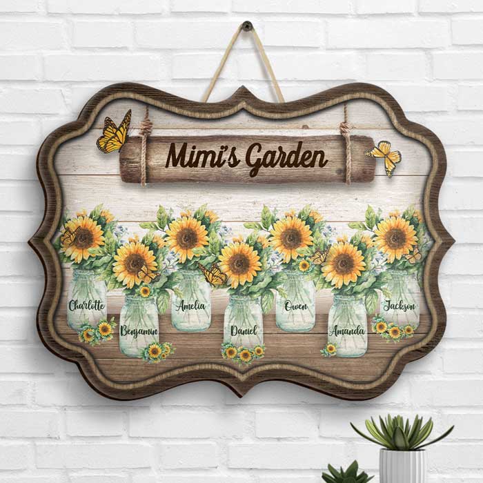 Grandma's Garden Sunflower - Gift For Grandma, Personalized Shaped Wood Sign