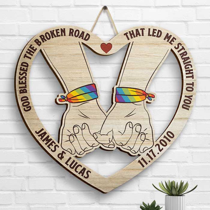 Pinky Promise, From Our First Kiss, LGBTQ+ Couples - Gift For Couples, Husband Wife, Personalized Shaped Wood Sign