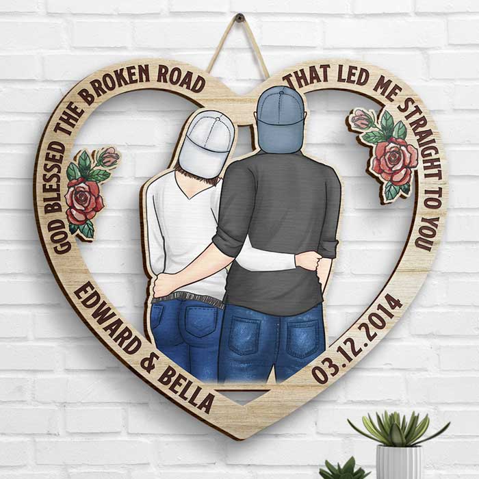 Young Couple Hugging From Our First Kiss Till Our Last Breath - Gift For Couples, Husband Wife, Personalized Shaped Wood Sign