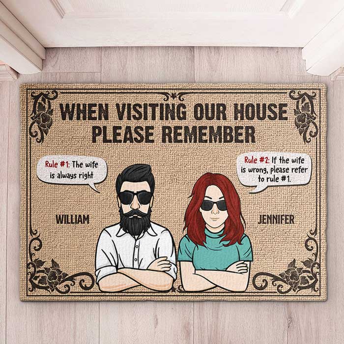 The Wife Is Always Right, House Rules - Gift For Couples, Personalized Decorative Mat