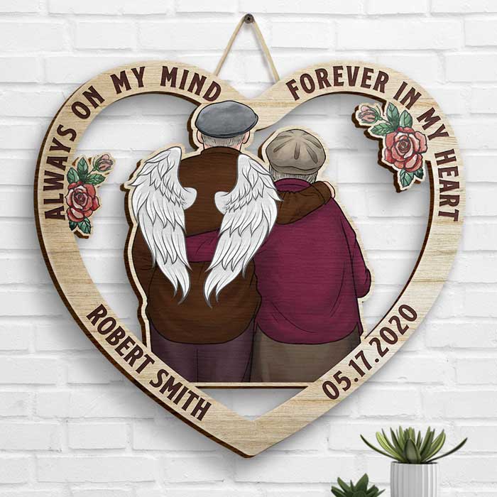 Always On My Mind, Forever In My Heart - Personalized Shaped Wood Sign