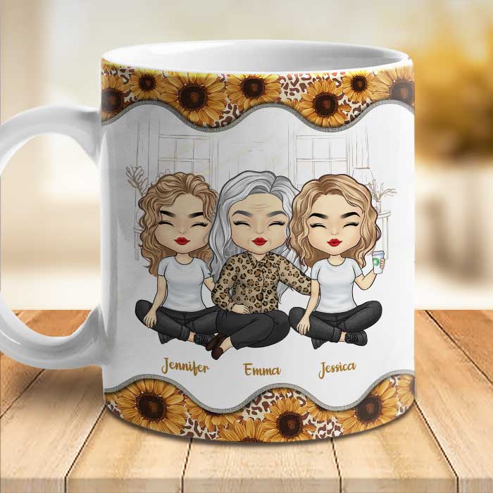 Mother And Daughters Forever Linked Together - Gift For Mom, Personalized Mug