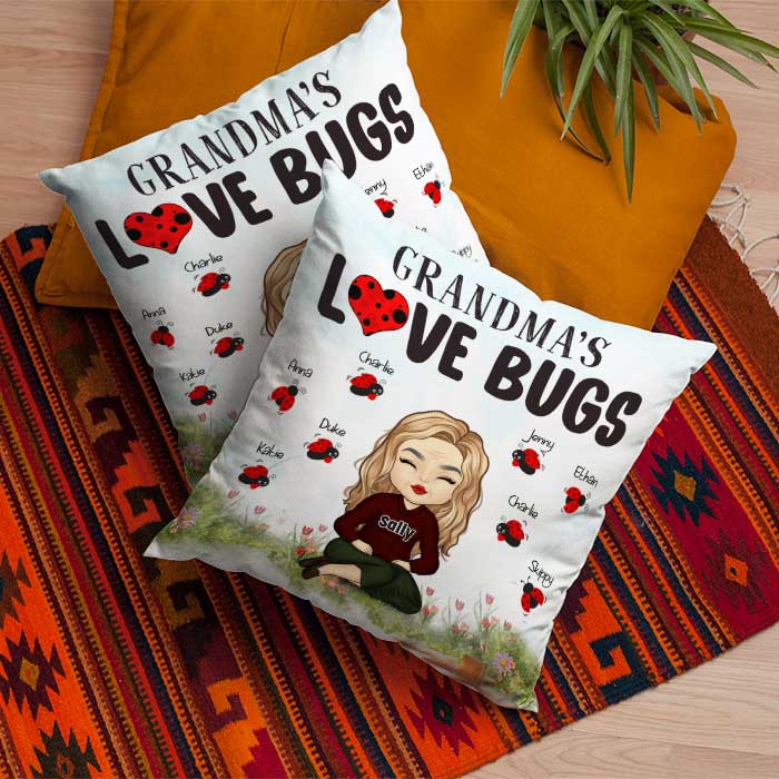 Grandma's Love Bugs - Gift For Grandma, Personalized Pillow