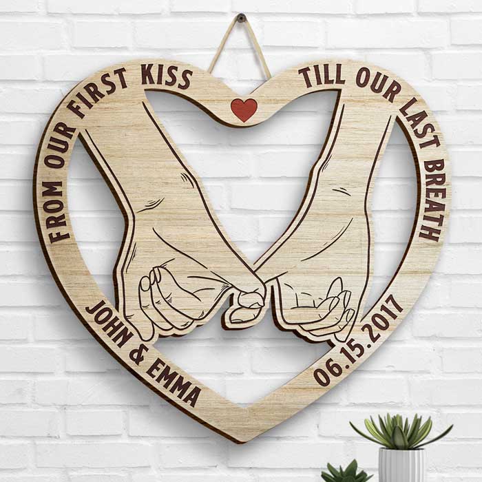 Pinky Promise, From Our First Kiss, LGBTQ+ Couples - Gift For Couples, Husband Wife, Personalized Shaped Wood Sign