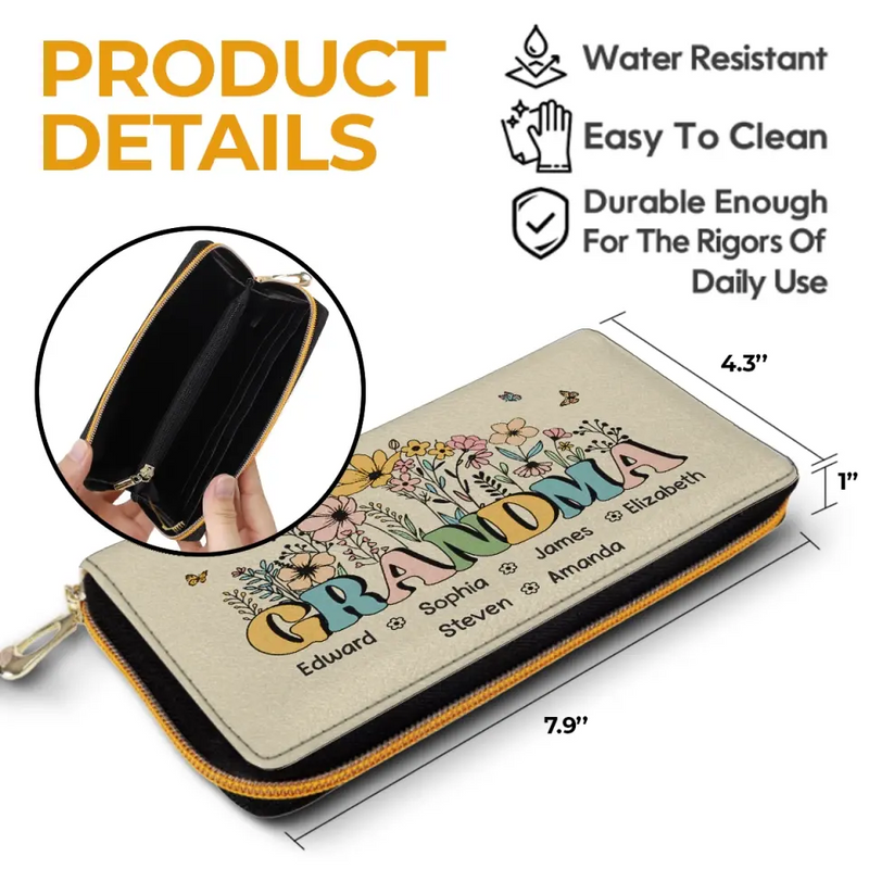 My Mother Is My Root, My Foundation - Family Personalized Custom Leather Long Wallet - Mother's Day, Gift For Mom, Grandma