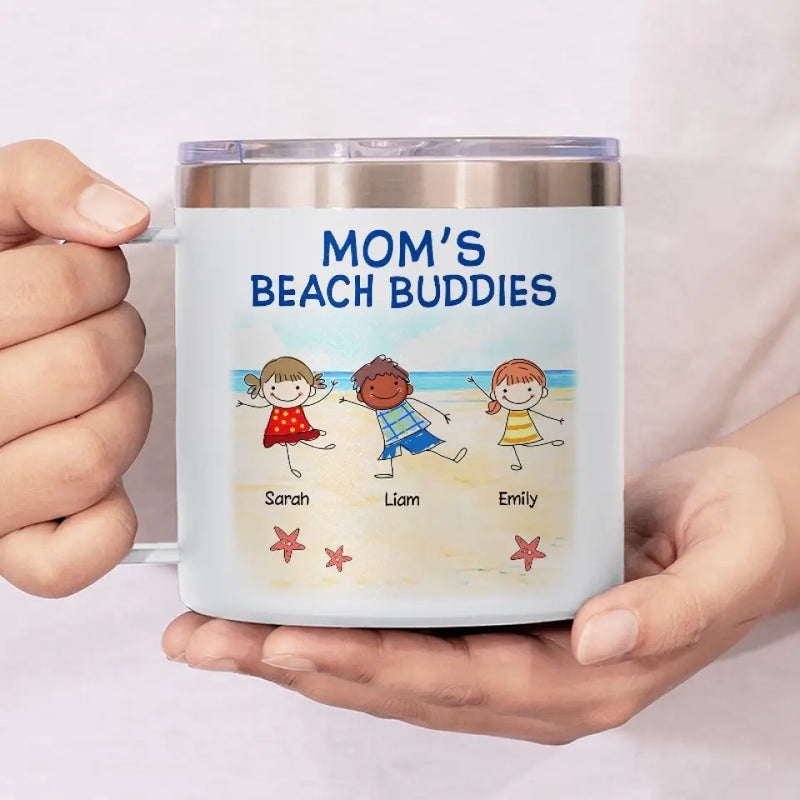 We Are Your Beach Buddies - Family Personalized Custom 14oz Stainless Steel Tumbler With Handle - Gift For Mom, Grandma